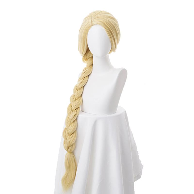 Tangled Princess 120 cm 47 Zoll gerade blonde superlange Cosplay-Perücke Rapunzel Kunsthaar Anime-Perücke + Perückenkappe gold