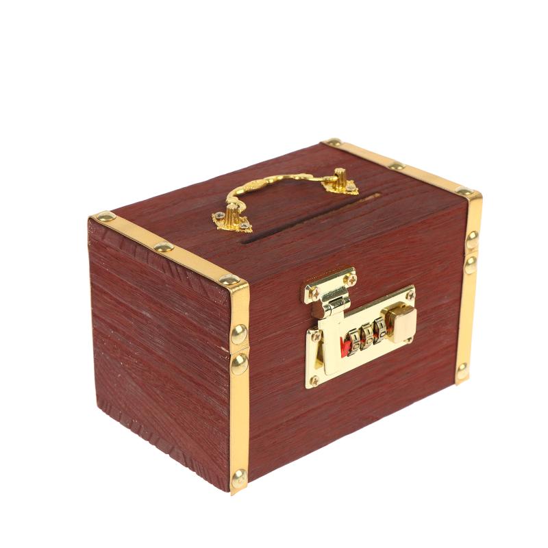 Hölzerne Spardose mit Zahlenschloss Sichere Box für Kindersparschwein Tragbare Schatzkiste mit 3-stelligem Schloss für Zuhause Geschenk Brown