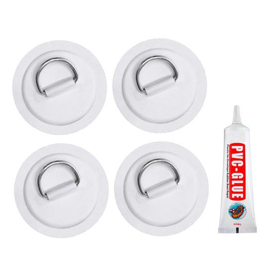 4-teiliger D-Ring-Patch für Schlauchboot-Kajak-SUP, kreisförmiges D-Ring-Pad, Edelstahl-D-Ring-Schnalle, PVC-Patch, Paddleboard, Kanu, Rafting-Zubehör weiß