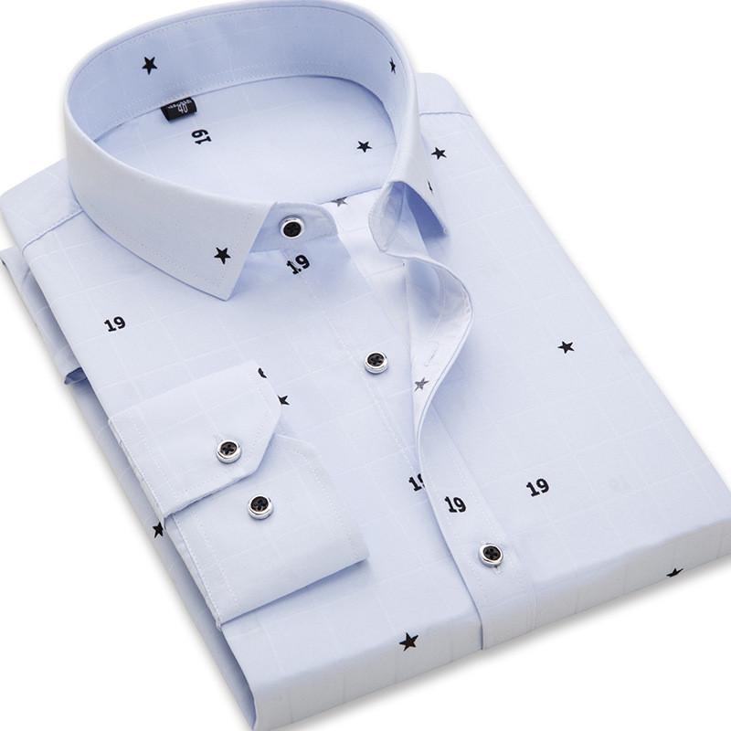 Herren bedruckte Bluse, modisches Hemd, schmales Bürokleid, Hemden, langärmelige Bluse, 4XL, große Größen XL hellblaue