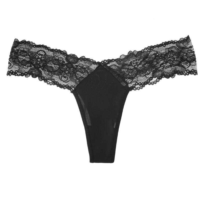 CINOON Frauen Sexy Spitze Höschen Low-taille Unterwäsche Tanga Weibliche G String Atmungsaktive Dessous Versuchung Transparent Dessous L schwarz