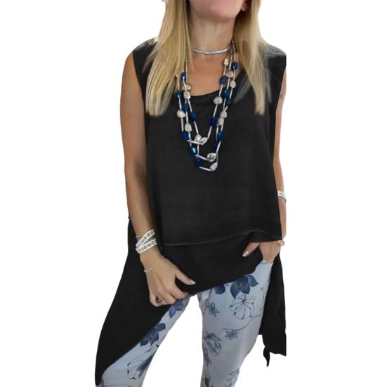 2-teiliges Lounge-Set für Damen, ärmellos, Tanktop mit asymmetrischem Saum, Blumendruck, Jogginghosen-Set, lässiges, lockeres Outfit für Frühling und Sommer XXL schwarz