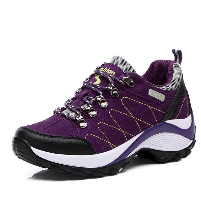 Outdoor wasserdichte Plateau-Wanderschuhe für Damen, erhöhte lässige Trekking-Sneakers für Damen, rutschfeste Camping-Kletter-Wanderschuhe 36 violett