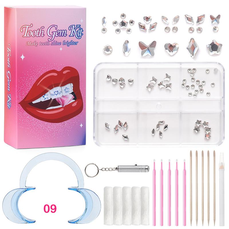 Professionelles Zahn-Edelstein-Set, DIY-Schmuckset mit Pferdeaugen-Kristallen, Zahn-Edelstein-Set, Zahn-Edelsteine für Zähne, Zahnschmuck-Starter 9 pink