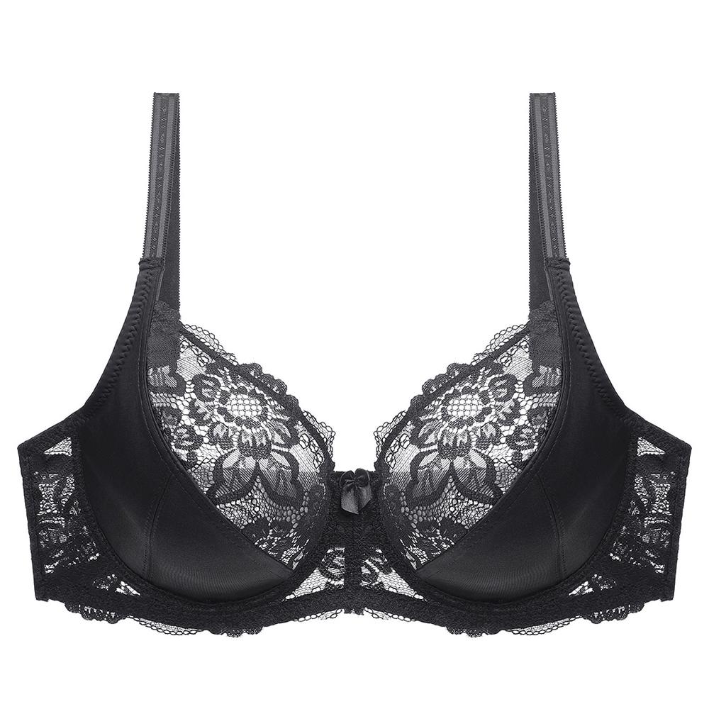 Artdewred Spitze Perspektive Büstenhalter Frauen Sexy Dessous Bügel Blumen Bralette Plus Größe BHs 90E schwarz