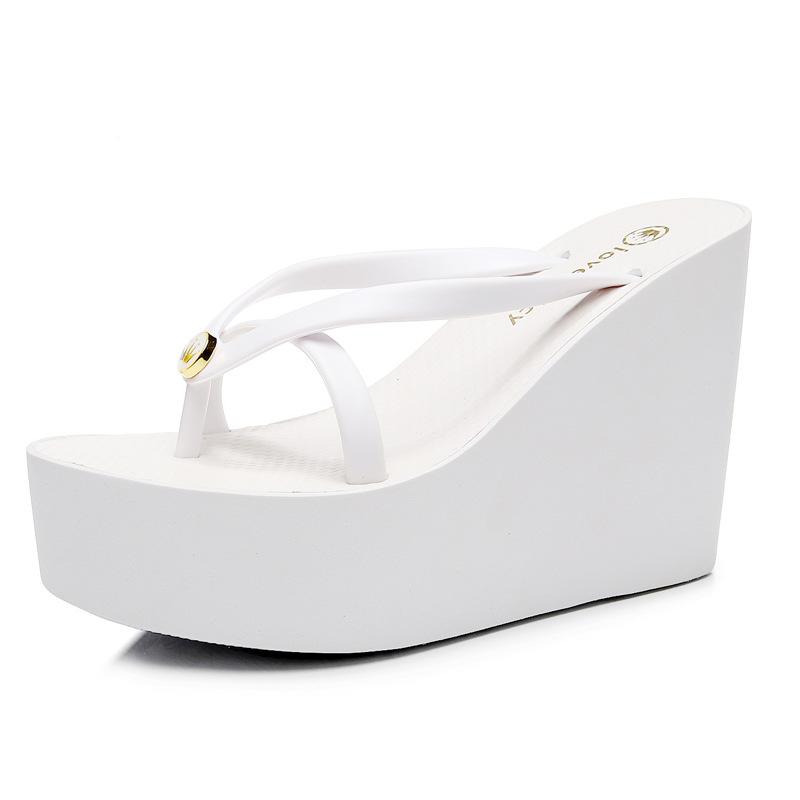 Hausschuhe Damen Sommer 11cm Dickbesohlte Rutschfeste Hausschuhe Keilsandalen 43 weiß