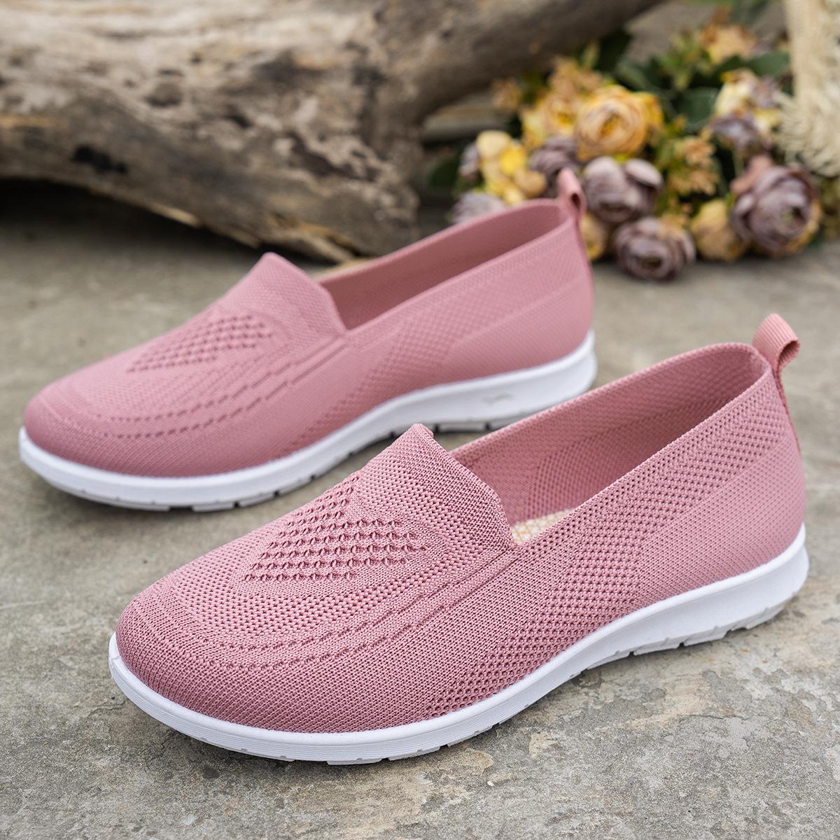 Freizeitschuhe für Damen in Übergrößen, Neue runde Sportschuhe für Damen mit niedrigem Absatz, aus Netzgewebe gewebt 42 rosa
