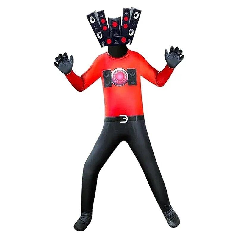 Skibidi Toilettenkostüm, Spiel, Cosplay, Lautsprecher, Mann, TV, Mann, Bodysuit, Overall, Maske, Cosplay, Halloween, Kostüme für Männer und Kinder 170 red