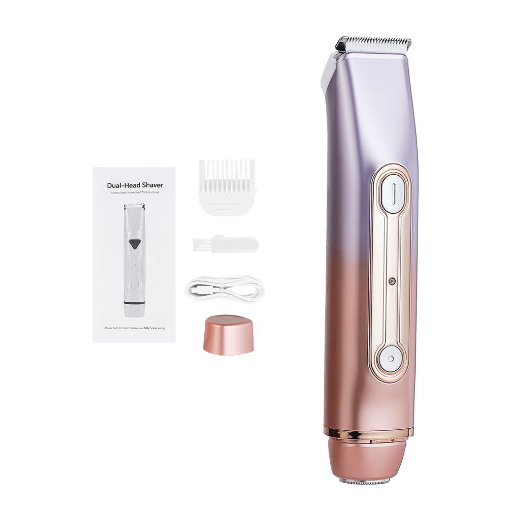 Doppelkopf-Haartrimmer 2-in-1 Bikini-Rasierer mit Keramikklingenköpfen Damen-Elektrorasierer Schmerzloser Haarentferner Körpertrimmer rosa