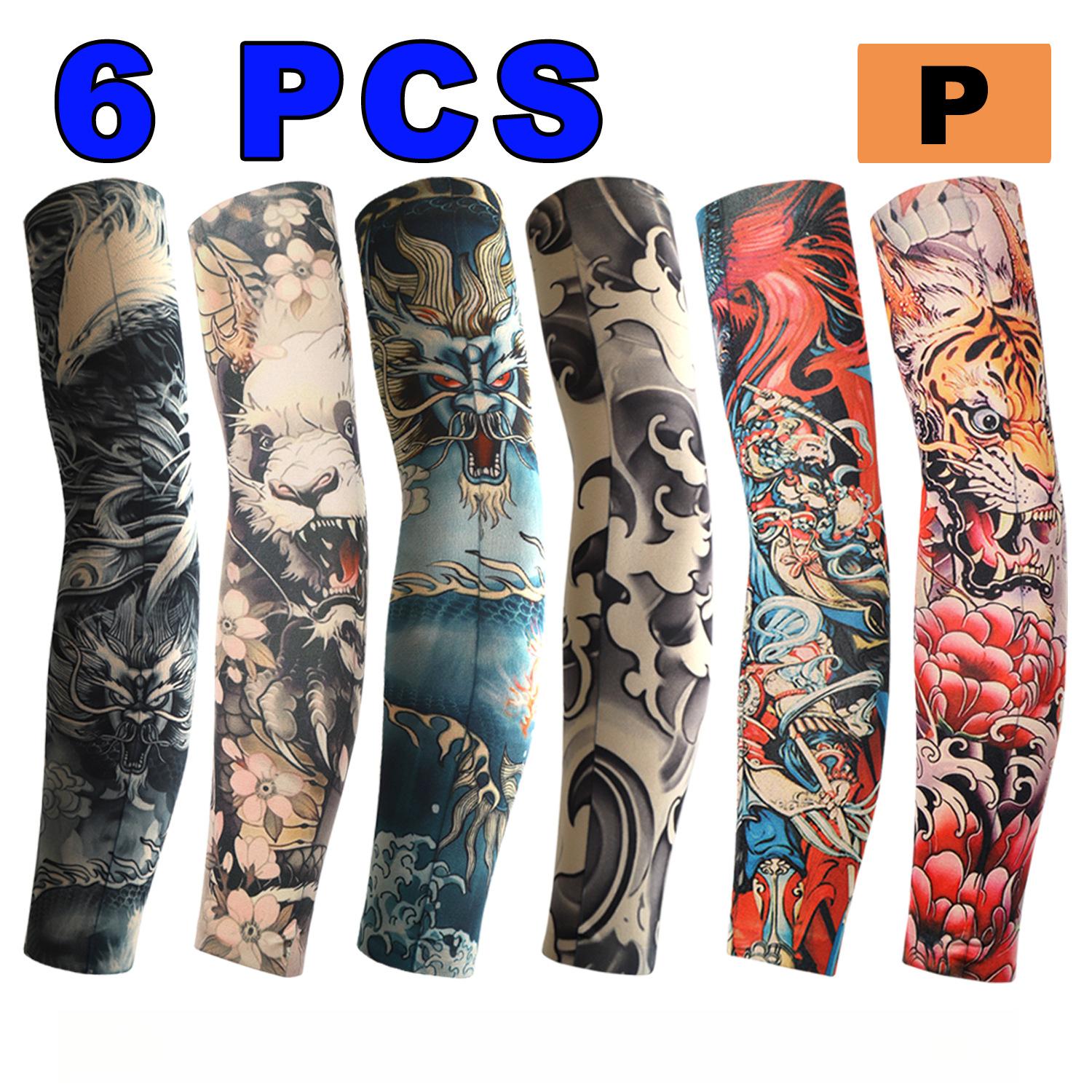 6 STÜCK Tattoo Ärmel für Männer Frauen Sonnenschutz Ärmel Elastisch Outdoor Nachtclub Radfahren Armschutz Party Radfahren Tattoo Ärmel P