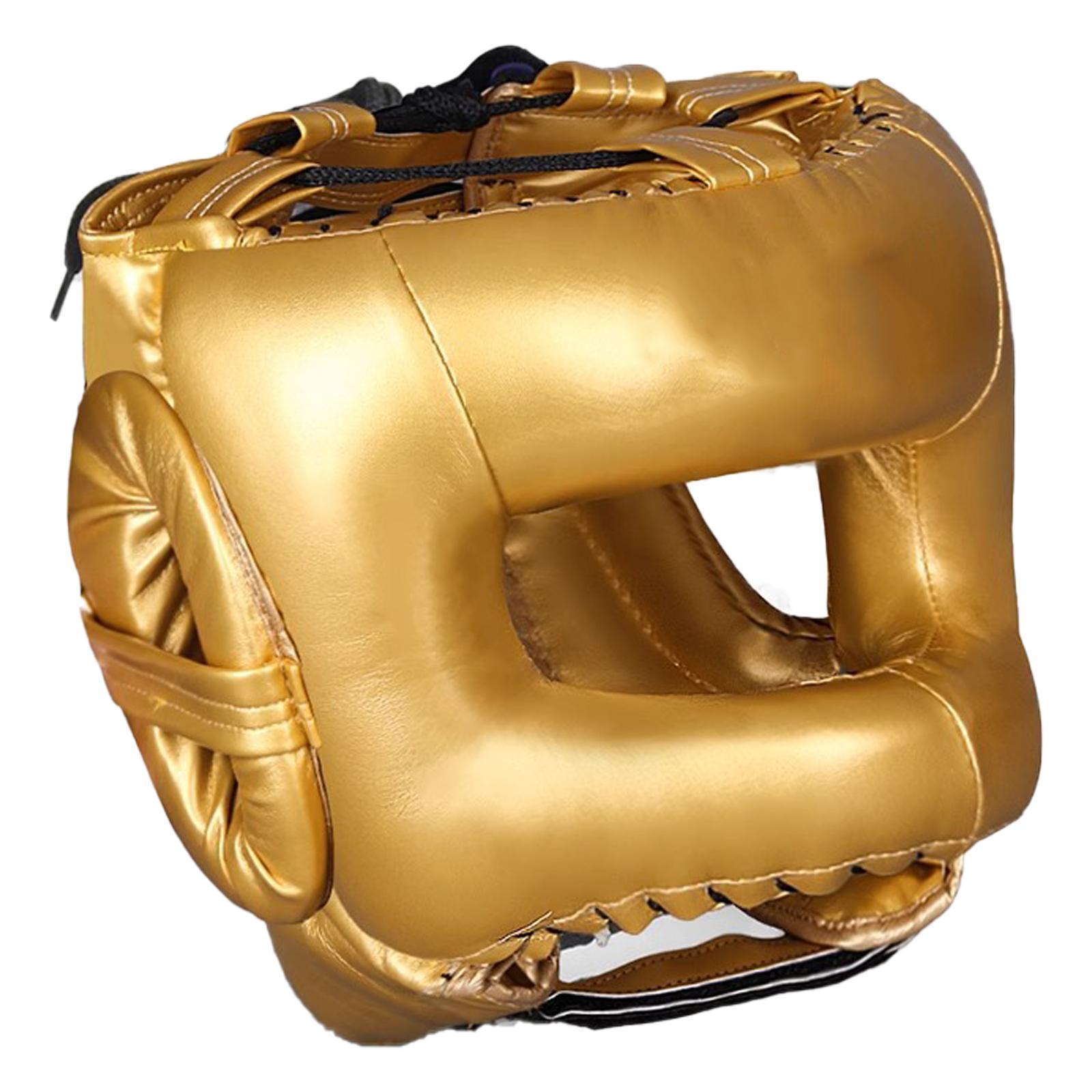 Vollgesichts-Kickbox-Helme PU-Leder Trainings-Sparring Kopfschutz Helme Kampfsport Kopfschutz Protector Langlebig M gold