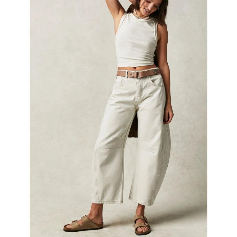 Frühlings-Casual-Lockere Mid-Waist Zylindrische Damenjeans XL elfenbein