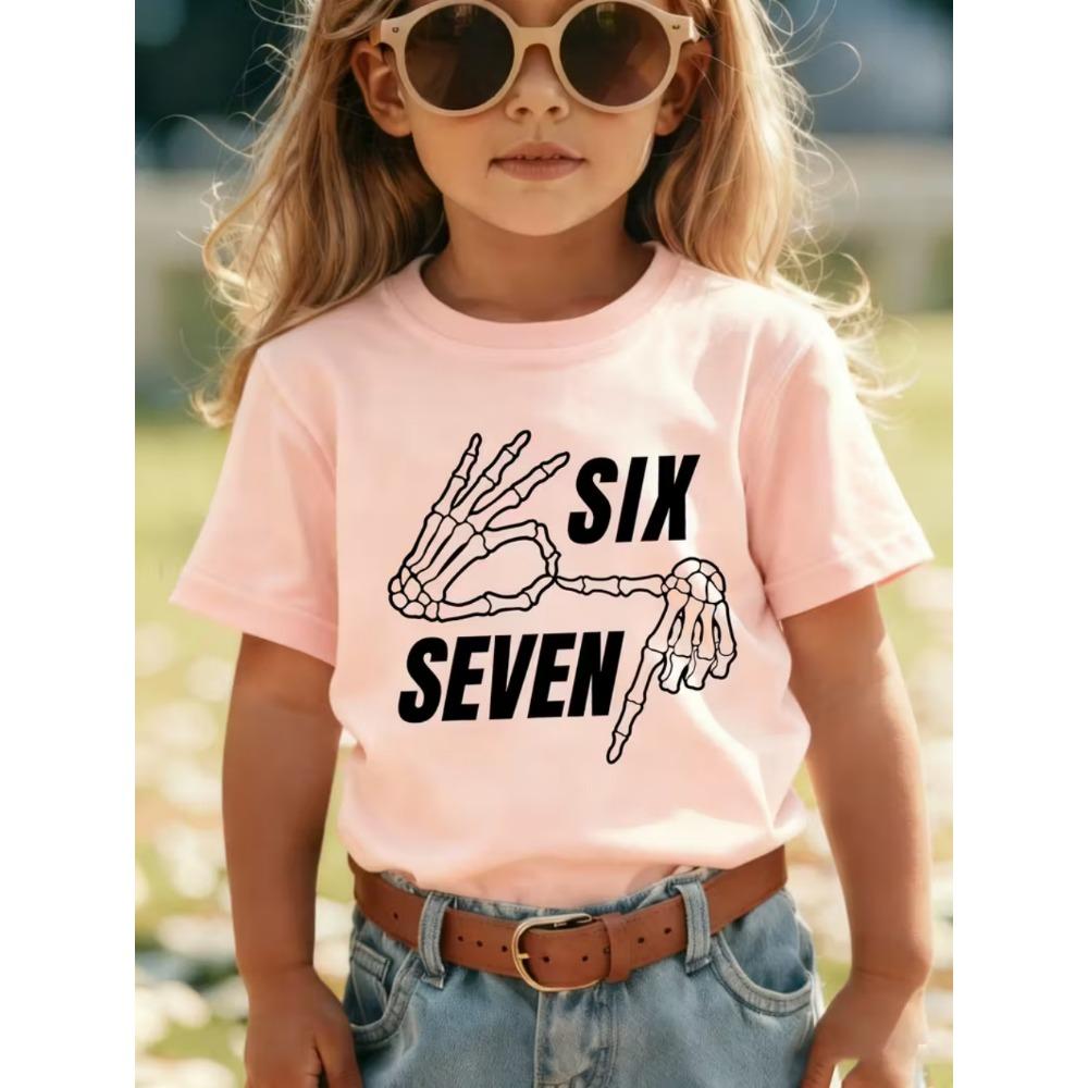 Sommermode Kinder T-Shirt Lustig 6 7 Aufdruck T-Shirt Locker Kurzarm Tops Lässige Kinderbekleidung 130