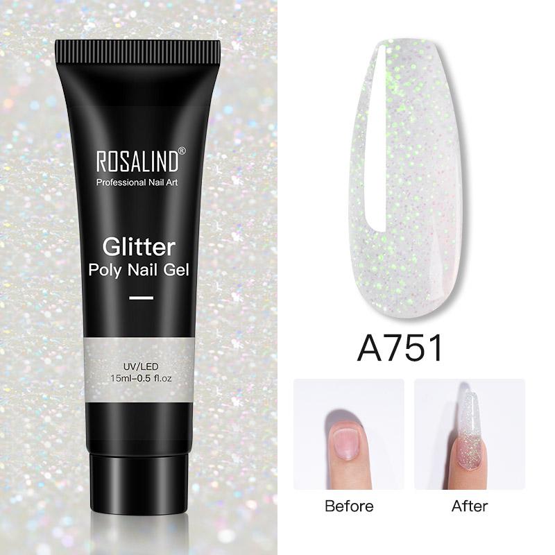 ROSALIND 15 ml Glitzer-Poly-Nagelgel, Nagelverlängerung, UV-Gel-Nagellack, schnell zum Aufbau langer Fingernägel, Poly-Nagelgellack für Nagelverlängerungsdesign