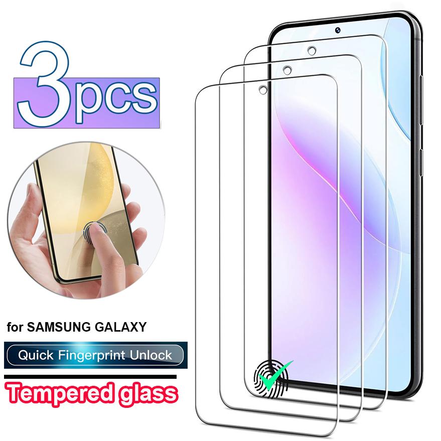 3 Stück Displayschutzfolie aus gehärtetem Glas mit Fingerabdruck-ID für Samsung Galaxy S25 Ultra 5G S24 S23+ S22 S21 FE S25 Edge Samsung S25 edge weiß