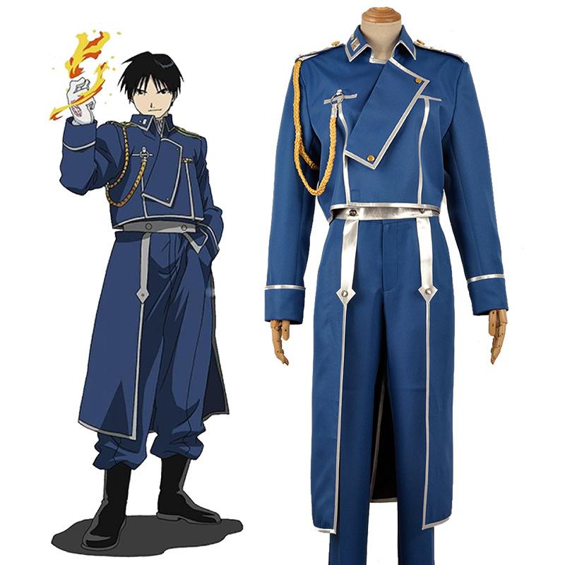 Anime Fullmetal Alchemist Roy Mustang Cosplay Militär Uniform Anzug Mantel Hosen Schürze Anzug Halloween Karneval Neutrale Kostüme XXXL blue