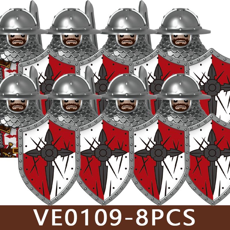8 Stück MOC Mittelalterliche Burgsoldaten Figuren Bausteine Schwarzer Adler Ritter Bogenschütze Wache Axt Schwert Lanzenreiter Imperium Steine Spielzeug Geschenke Junge