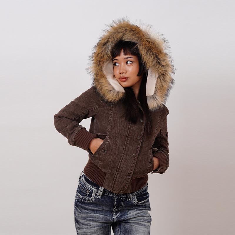 Winter Parkas aus Kunstpelz Damen Oberbekleidung Damen Harajuku Vintage Jacken und Mäntel Gotihc Punk Kleidung M kaffeebraun