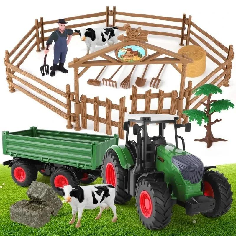 16,5 Großer Traktor Spielzeug, Bauernhof Spielzeug, Bauernhoftiere Set, Enthält LKW Spielzeug Und Anhänger, Zaun, Bauer, Tiere, Werkzeug, Bauernhof Set Für Geschenk beige