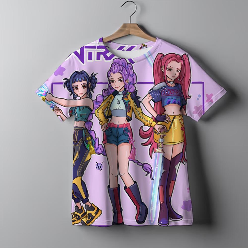 KPop Dämonenjäger Batik-T-Shirt für Mädchen Kurzarm-Tops Rumi Mira Zoey Print T-Shirts Niedliche Sommer-Kinderbekleidung 120