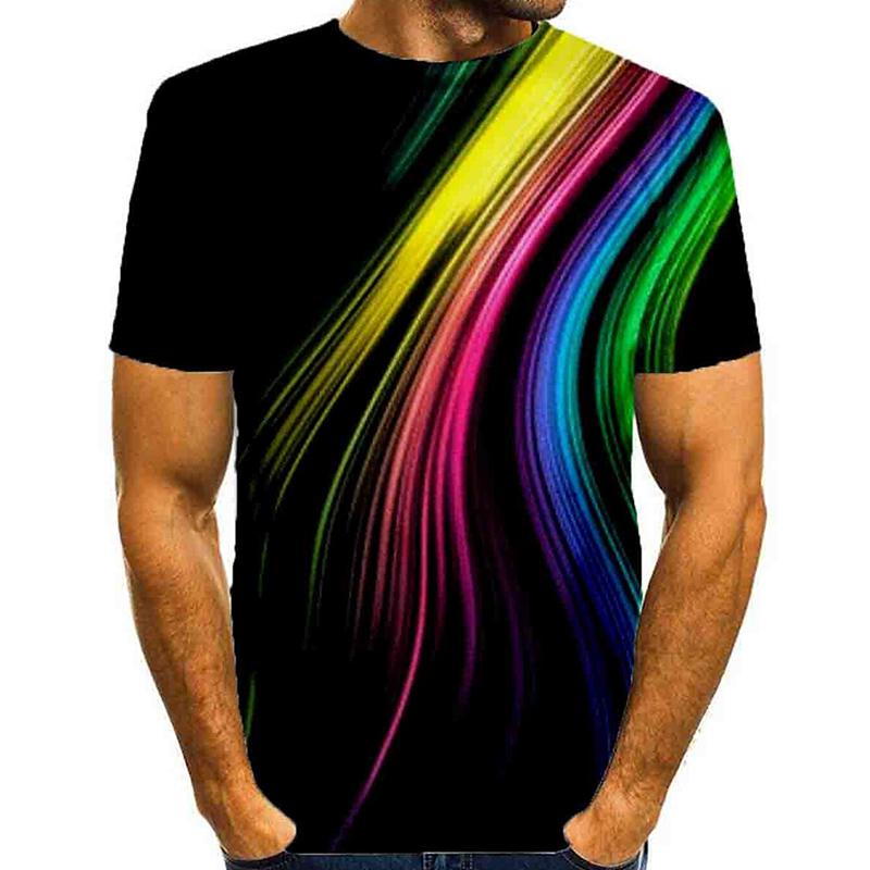 Neue Sommer Herrenmode T-shirt Persönlichkeit Bunte Bänder Gedruckt männer T-shirt Top L rosa