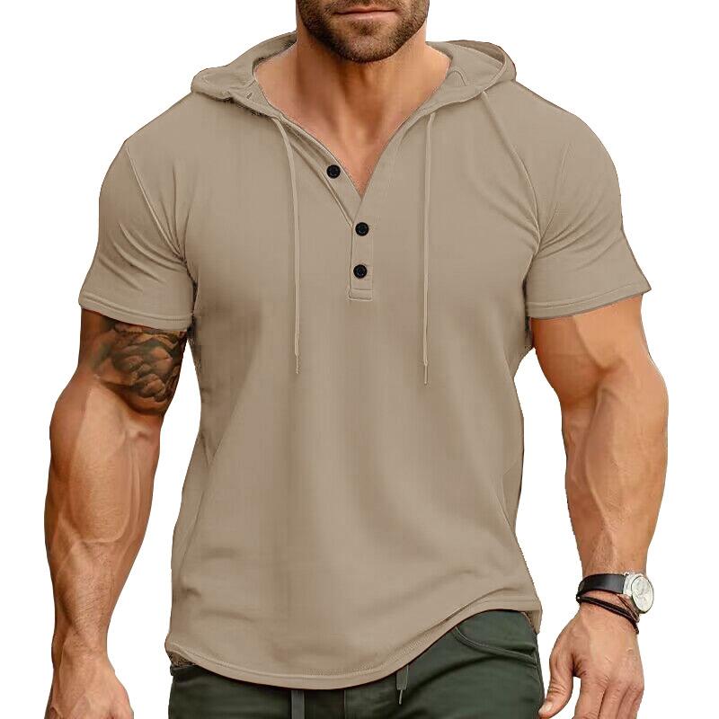 2024 sommer Marke Neue Herren Kapuze T-Shirts Kurzarm T-shirts Männer Casual Einfarbig Tops Mann Hoody für Männer S khaki