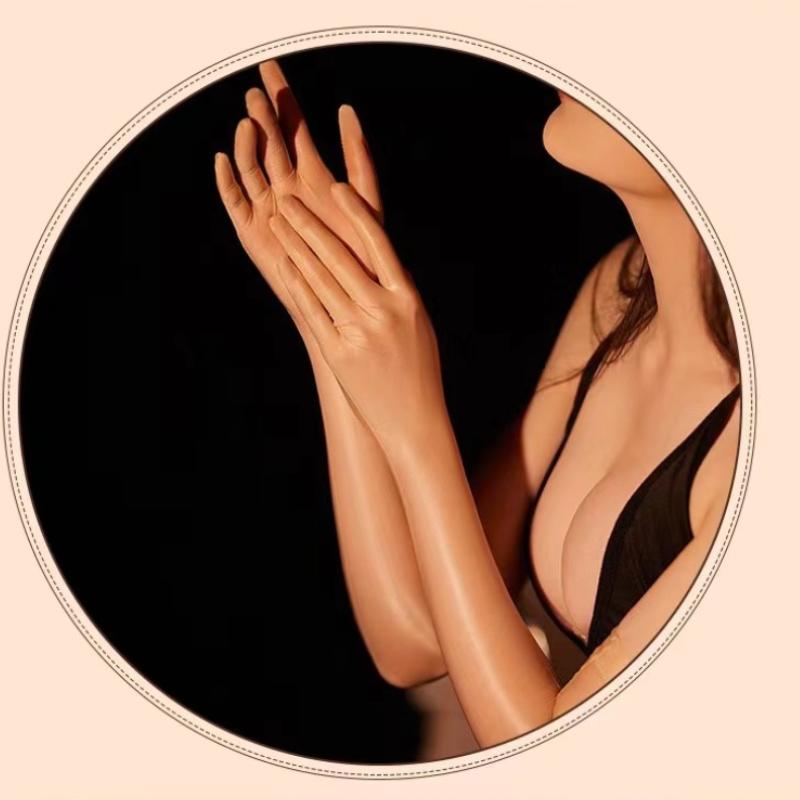 Rutschfeste, glänzende, seidige Handschuhe, lange Handschuhe, Fäustlinge, sexy, ultradünn, ölglänzend, seidig, transparent, Party-Handschuh, erotisches Accessoire für Damen one size nude