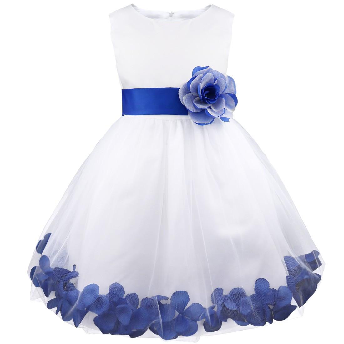 Blütenblätter Blumenmädchen Kleider Kleinkind Mädchen ärmellose formelle Kleider Party Geburtstag Ballkleid 11-12 Years navy blau