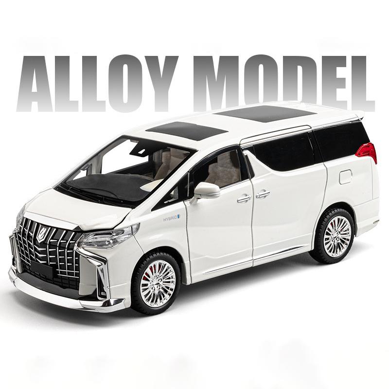 Neu 1:18 Toyota Alphard MPV Übergroßes Modellauto aus Legierung, Spielzeugauto aus Druckgussmetallguss, Sound- und Lichtauto für Kinder, automatische Tür, Legierungsauto, Geschenk für Jungen weiß