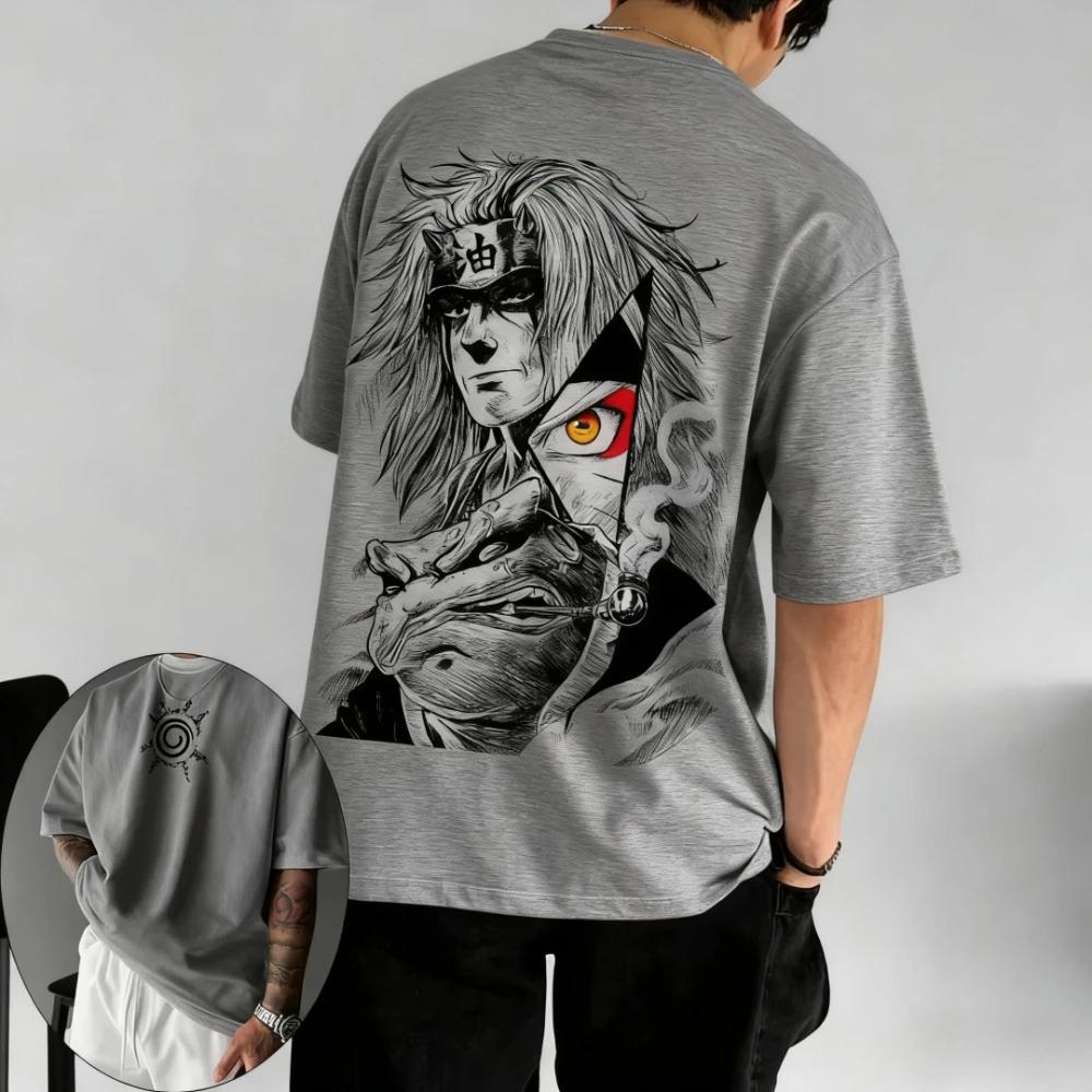 Naruto Herren T-Shirt Jiraiya Sommer und Herbst Anime Jungen Kinderbekleidung Kurzarm Retro Harajuku Stil Eltern-Kind-Kleidung XXL