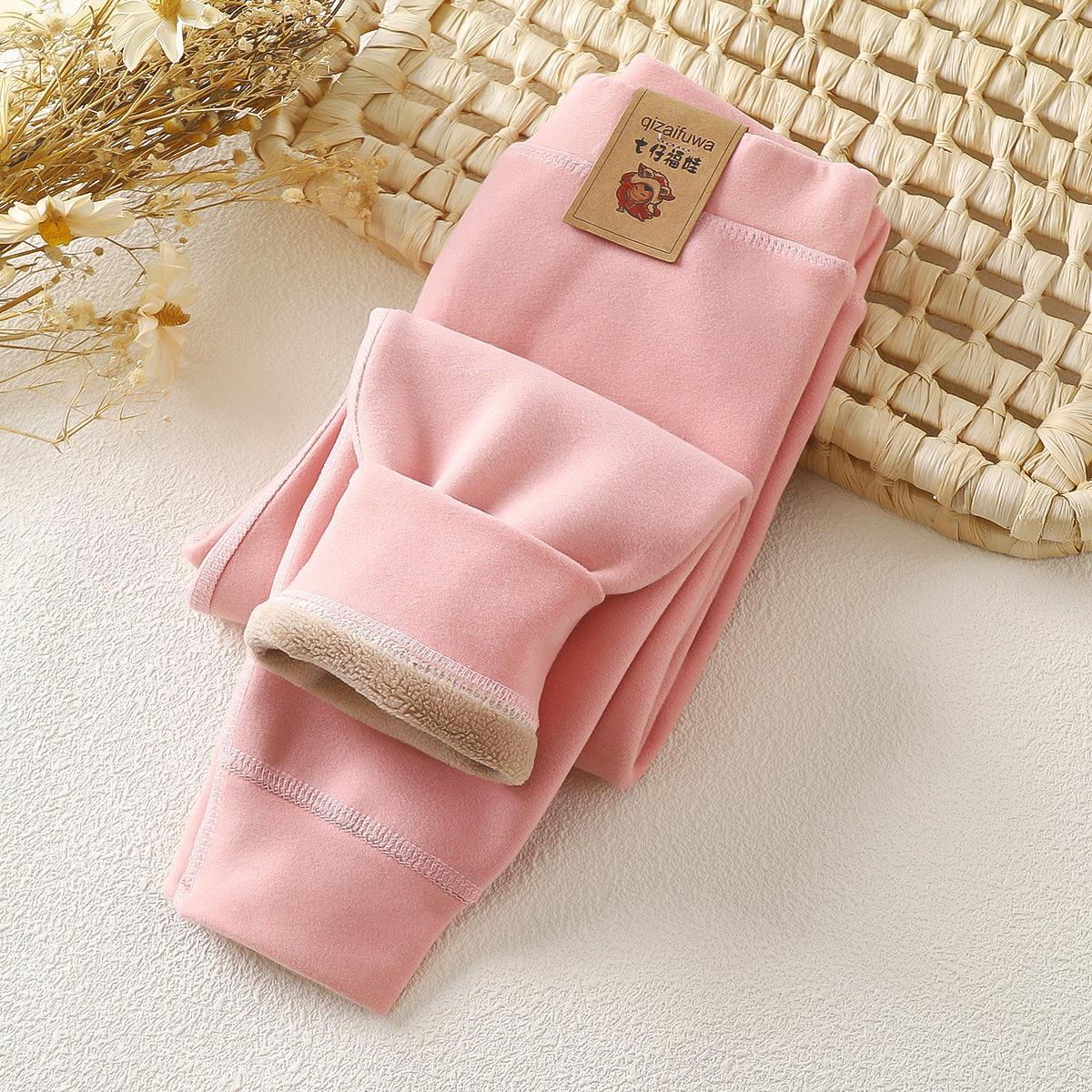 Kinder Kaschmir Hosen Jungen Mädchen Herbst und Winter Thermo Hosen Große Kinder Dicke Kaschmir Lange Unterhosen Leggings 90 rosa