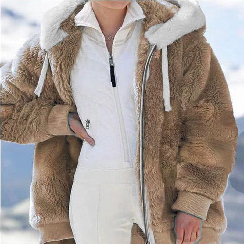 Wintermode Damenmantel Lässig Mit Kapuze Reißverschluss Damenkleidung Kaschmir Damen Fleecejacke Einfarbig Damenmäntel L khaki