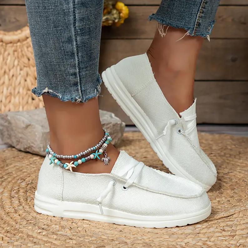 Schnür-Loafer-Schuhe für Damen, lässige, leichte Slip-On-Schuhe aus Segeltuch, Outdoor-Schuhe für Damen 38 weiß