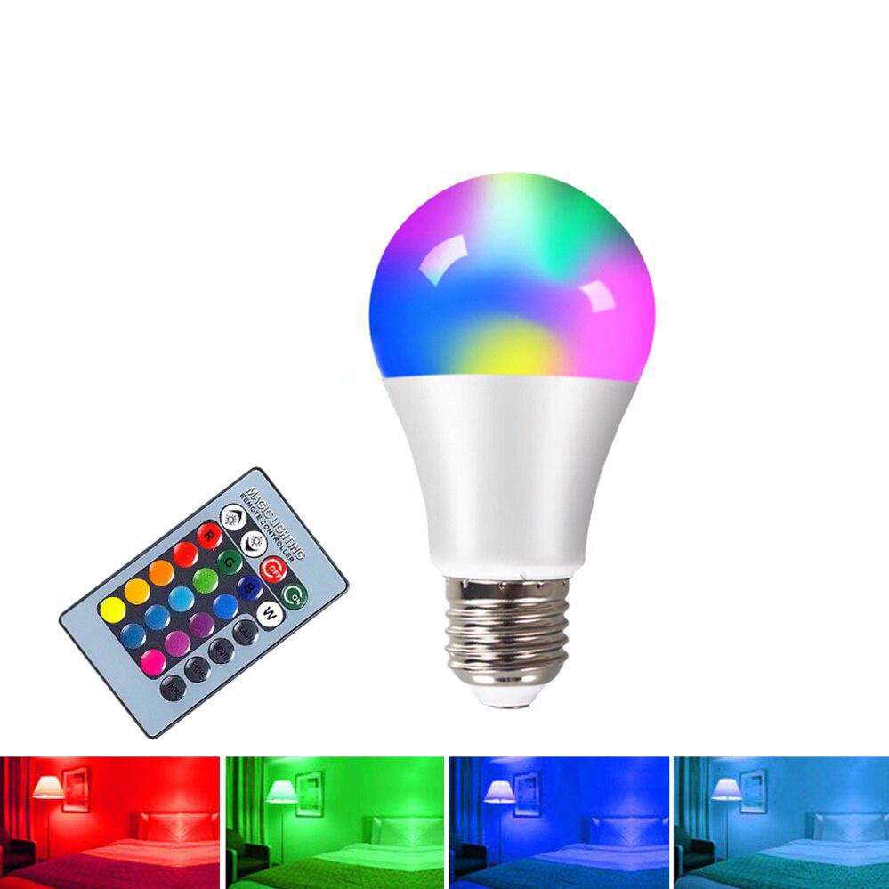 E27 RGBW LED-Leuchtmittel, 4 W, 10 W, 15 W, Lampada, austauschbare bunte 24-Tasten-RGB-LED-Lampe mit IR-Fernbedienung, 85–265 V 10W