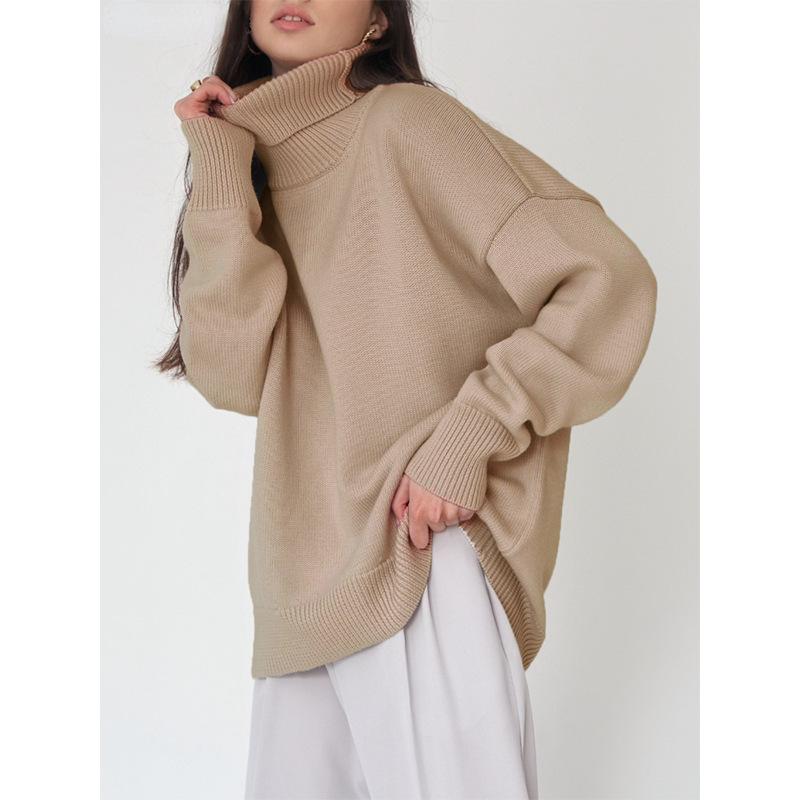 Solide Rollkragen Pullover Pullover Frauen Koreanische Mode Herbst Winter Neue Bequeme Lose Klassische Alle-match-Pullover Pullover One Size khaki