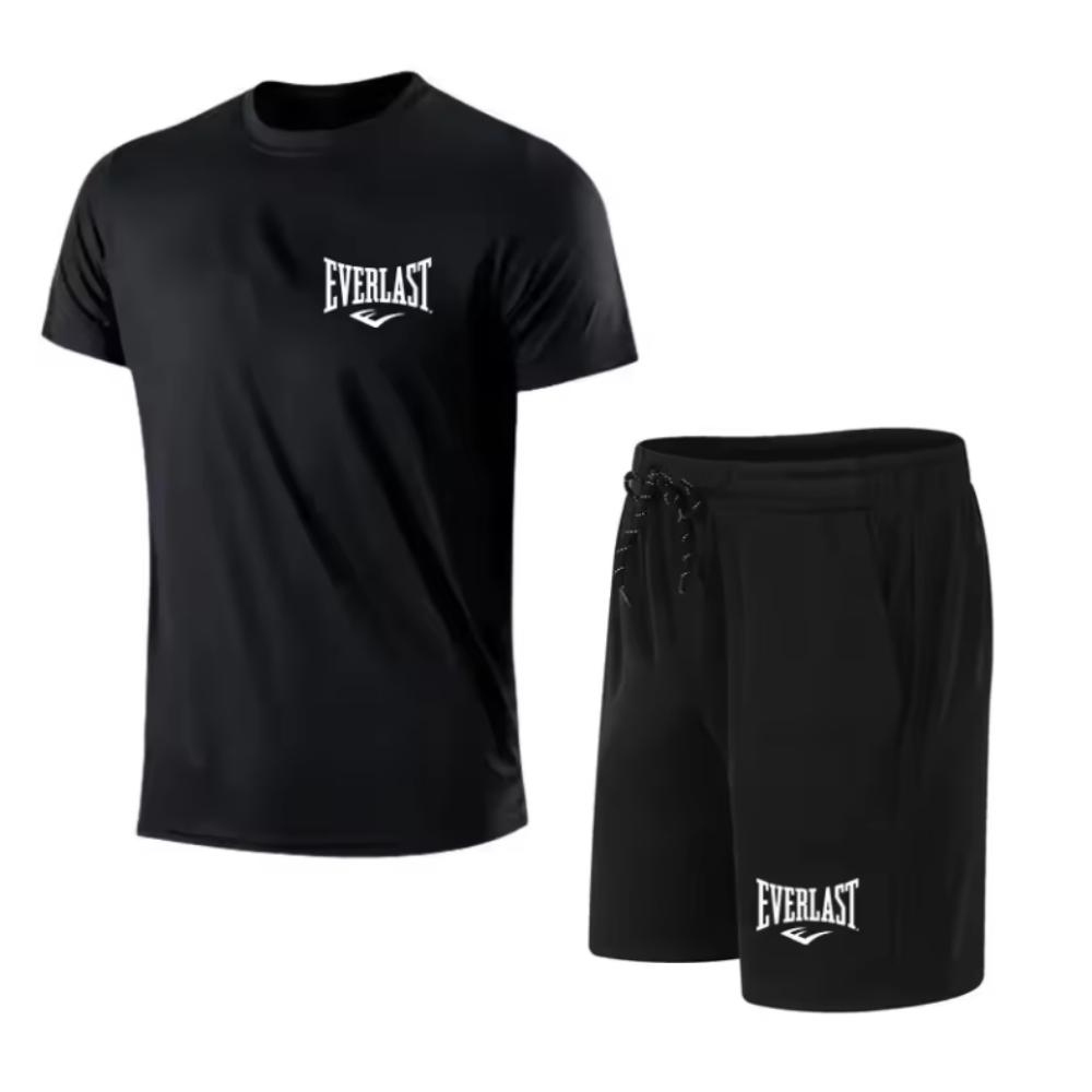 Herren T-Shirt+Shorts Zweiteiler Lässig Atmungsaktiv Kurzärmlig Sport Jogging Fitness Markenbedruckte Kleidung 4XL
