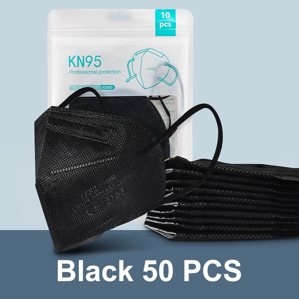 CE FFP2 Gesichtsmaske Fischmaske Kn95 zugelassen Mascarillas Faciales wiederverwendbare Maske 50 PCS schwarz