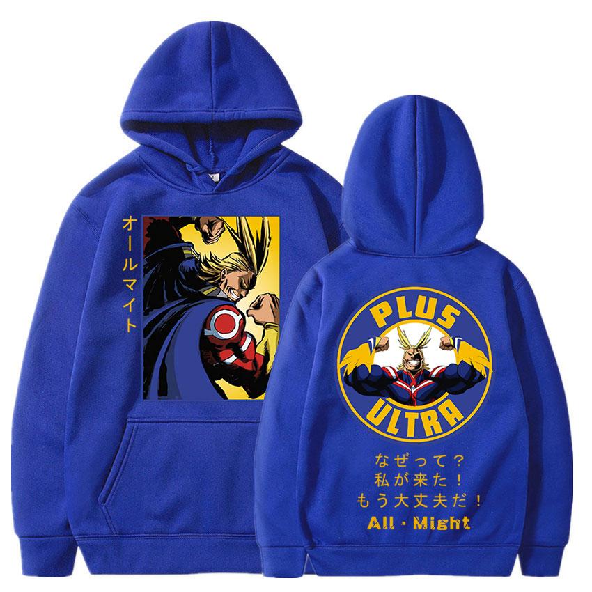 Anime My Hero Academia All Might Print Hoodie Lässig Locker Herren Damen Sweatshirts Mode Manga Boku No Hiro Akademia Hoodies XXXL blau