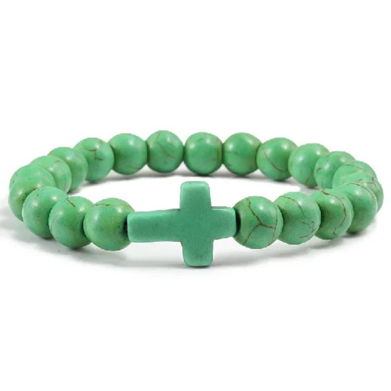 8mm Perlen Kreuz Armbänder für Damen Herren Naturstein Elastisches Stretch Gebetsarmband für Damen Freundschaft Kreuz Geschenke grün