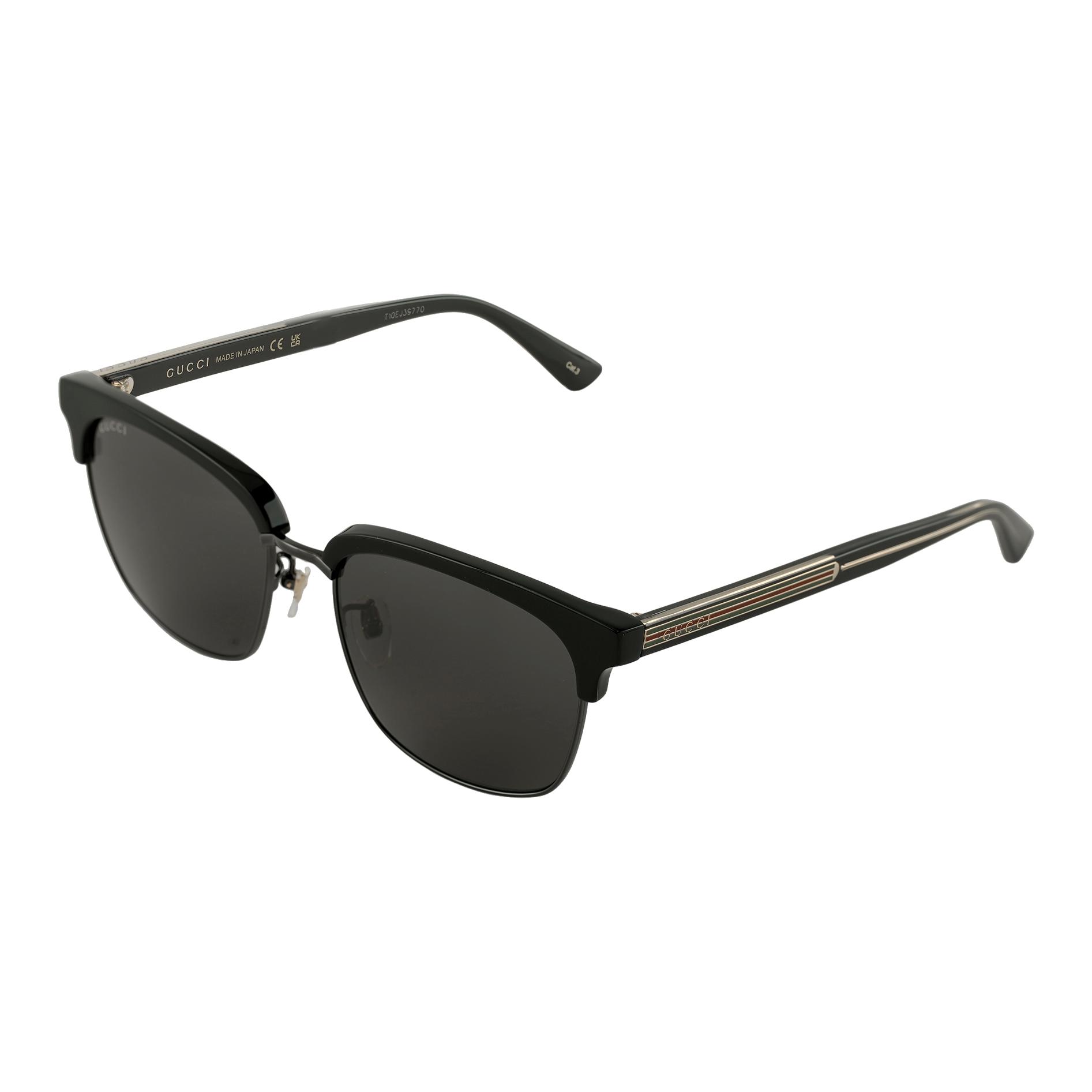 Gucci Emailliert Grün und Rot Gestreiftes Web Schichtdetail Spiegelndes Quadrat Sonnenbrille Herren Sonnenbrille GG0382S-001 Dust Bag+Eyeglass Case (Random Color)