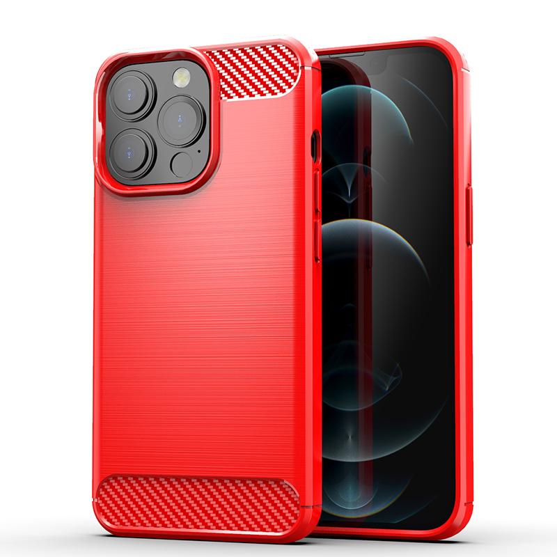 Für Hülle iPhone 13 Pro Hülle Für iPhone 13 Pro Bumper Silikon Stoßfest Vollständige Abdeckung Kohlefaser Hülle Für iPhone 13 Pro Hülle For iPhone13 Pro Max rot