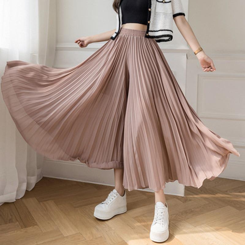 Frauen Sommer Plissee Lose Hosen Mode Weibliche Chiffon Elastische Taille Rock Hosen Breite Bein Hosen S rosa