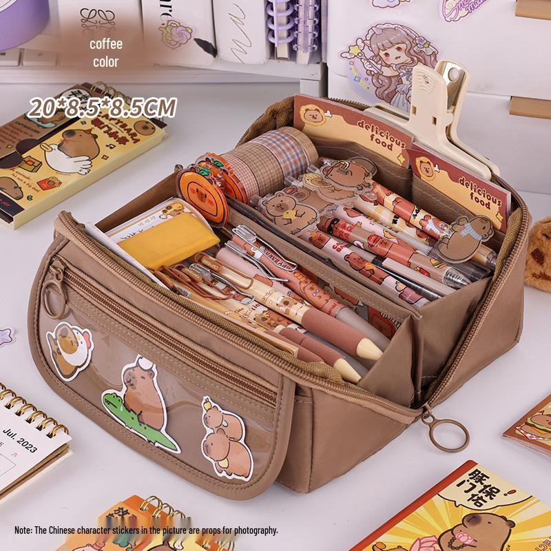 Mädchenhaftes Herz Federmäppchen mit großer Kapazität - Multifunktionale Schreibwarentasche für Grundschulmädchen kaffeebraun