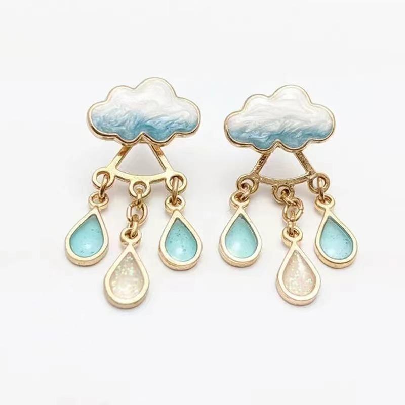 Neue Koreanische Niedliche Wolkenblau Regen Blitz Tropfen Hängende Ohrringe Für Damen Süßer Weißer Charmante Lustige Schmuck Wolke Einfacher Schmuck white