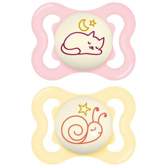 Schnuller-MAM Schnuller Supreme Nacht - 2-6 Monate - Silikon - X2 (Modell : Katze und Schnecke)