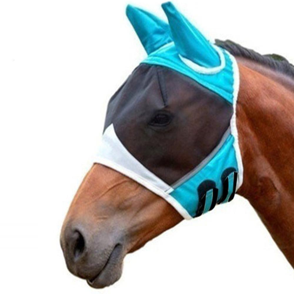 Atmungsaktive Fliegenmaske für Pferde Professionelle Pferdemaske Reitsport Anti-Fliegenwürmer Maske Reitausrüstung M blau