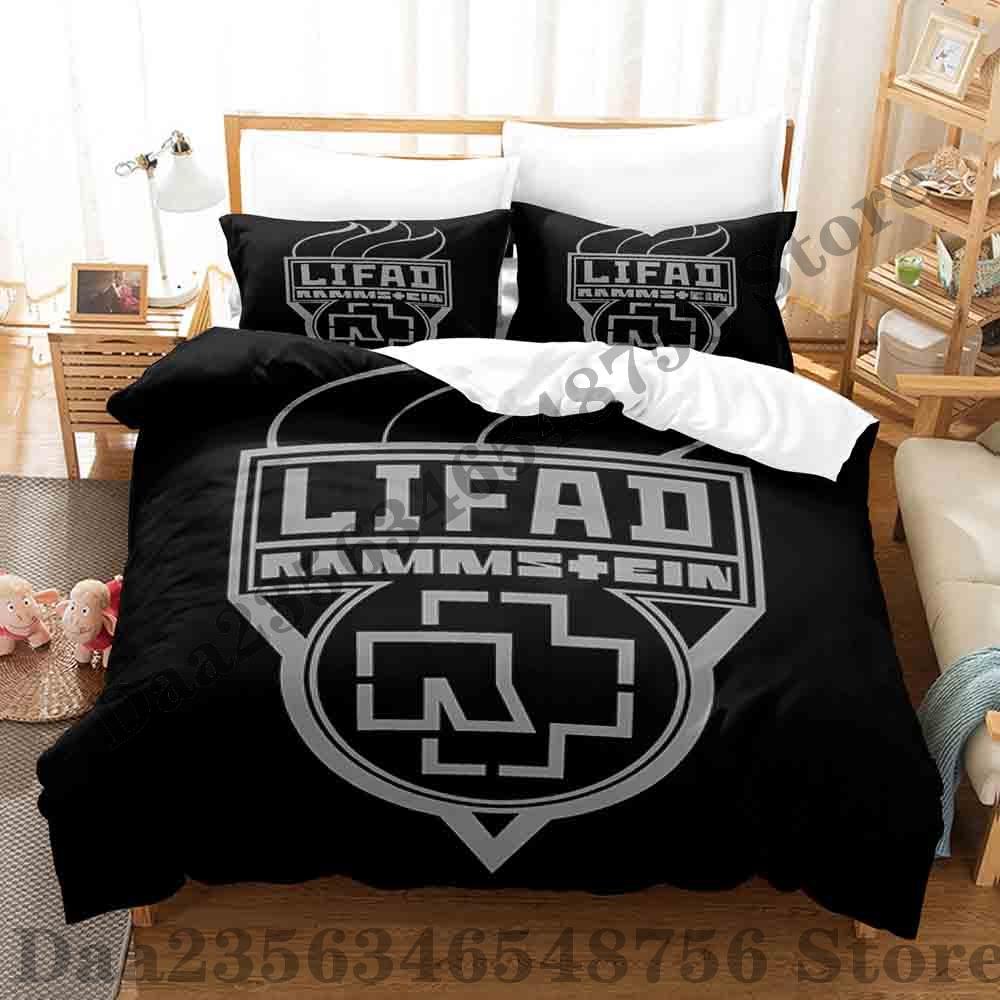Rammstein Bettwäsche Set Einzelbett Twin Full Queen King Size Bettwäsche Set Erwachsener Kind Schlafzimmer Bettbezug Sets 3D Anime Bettlaken Set EU King(240*220cm)3pcs