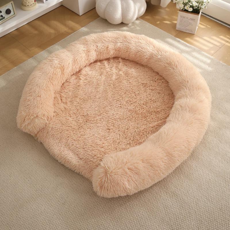 Neues rundes Plüsch-Haustierbett, winterwarm, mit langem Fell, Hund-Katzen-Bett, gemütliche weiche Schlafmatte, Kissen für kleine und mittelgroße Hunde, Katzen, Welpen, Kätzchen, Heimzubehör 70CM champagner