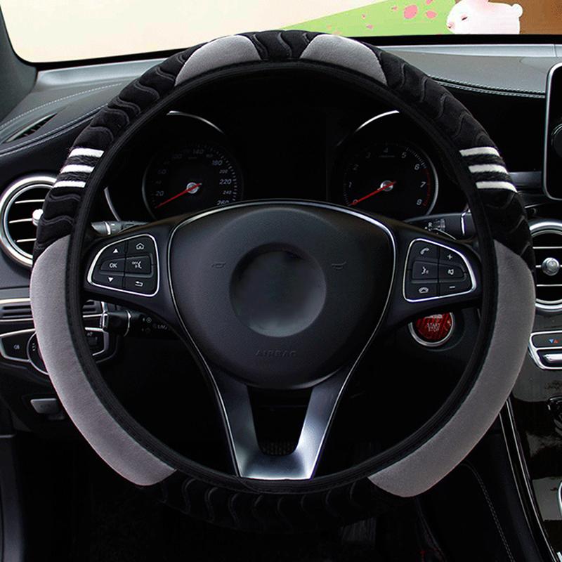 15-Zoll-Auto-Lenkradbezug, elastisch, warm, rutschfest, Radabdeckung, Autozubehör graue