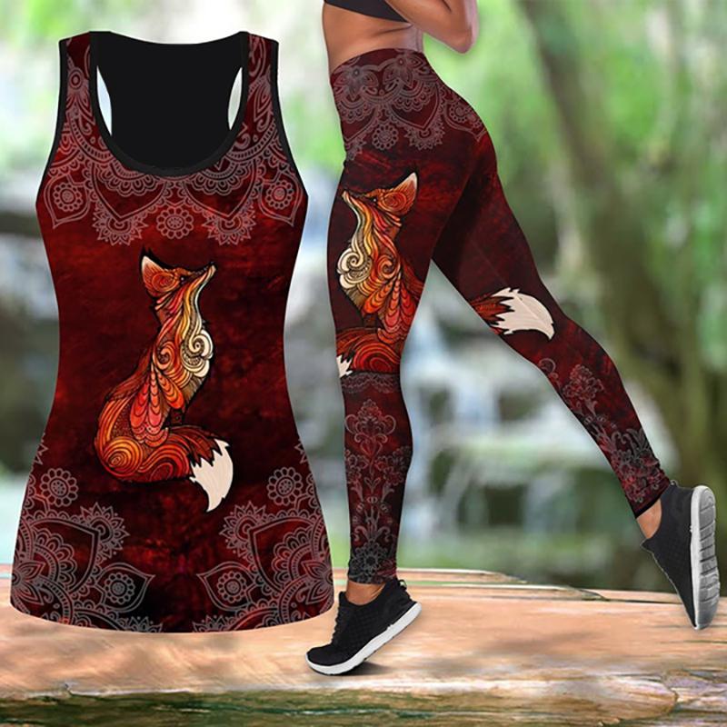 Yoga-Outfit mit Fuchs-Aufdruck für Damen, modische 3D-gedruckte Workout-Leggings, Fitness, Sport, hohe Taille, lässige Yoga-Hose XS rot